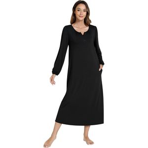 Chemise de nuit longue personnalisée pour femme, en viscose de bambou douce, avec poche, vêtement de nuit décontracté - Product Image 1