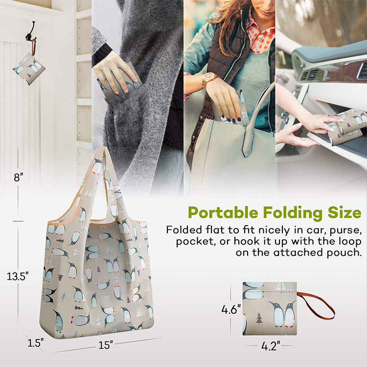 Full Color Printing Sports Foldable Reusable Waterproof Polyester Folding Shopping Ripstop Nylon Bag