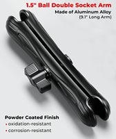 Support double douille en aluminium de 1,5 pouce avec bras de 23 cm pour ordinateur industriel, bras d'extension à double douille