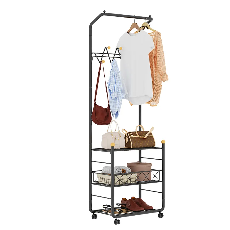 Factory sales metal bedroom clothes hat rack clothes storage rack handbags storage shoes storage universal wheel bedroom