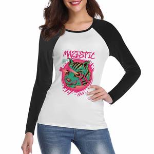 T-shirt a manica lunga Raglan di alta qualità da donna con Logo personalizzato stampato <span class=keywords><strong>su</strong></span> richiesta Design classico 3D Plaid modello di <span class=keywords><strong>abbigliamento</strong></span> t-shirt - Product Image 3