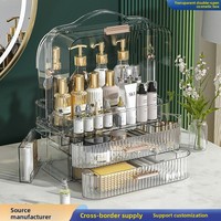 Boîte de rangement cosmétique moderne et minimaliste en plastique transparent JX avec double ouverture pour rouges à lèvres et soins de la peau