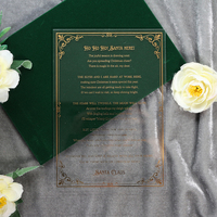 Porte-cartes d'invitation de Noël en carton rigide vert foncé avec bordure dorée, monogramme, enveloppe assortie, artisanat papier