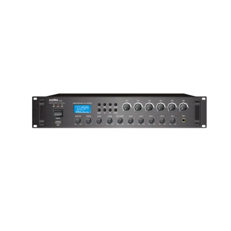 Amplifier daya terintegrasi 6 zona, amplifier mixer daya audio usb/sd/blue-tooth/fm dengan tuner MP3