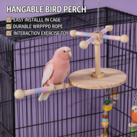 Perchoir Rotatif Éolienne CT pour Perroquet – Jouet Écologique en Bois Durable pour Cage à Oiseaux, Stimule la Stimulation Mentale, l'Interaction et la Mastication du Bec
