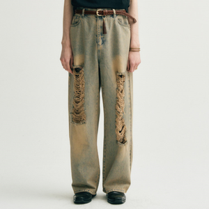 <span class=keywords><strong>Jean</strong></span> baggy vintage déchiré jaune pour homme, taille haute, idéal pour le quotidien - Collection 2026 - Product Image 1