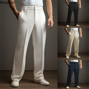 <span class=keywords><strong>Pantaloni</strong></span> <span class=keywords><strong>Eleganti</strong></span> da Uomo in Tessuto Waffle, Vestibilità Morbida e Dritta, per Business, Cerimonie e Vacanze - Product Image 5