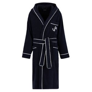 Premium Qualität Unisex Warm Plüsch Baumwolle Robe Bademantel Custom Made Black Hooded Bademantel mit Paspelierung - Product Image 1