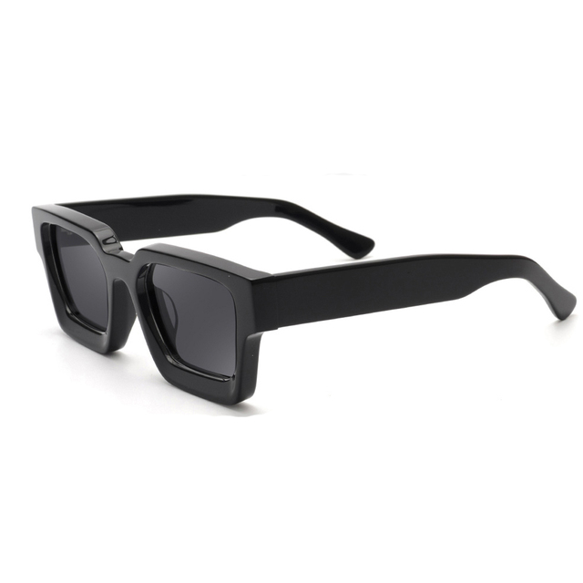 Wholesale Trendy Black and Gray Acetate Sunglasses with Thick Rectangle Frame and Polarized Lens Unisex Party Eyewear