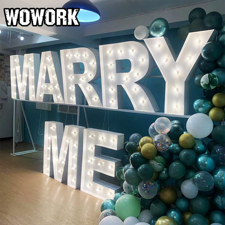 Светодиодная лампа WOWORK с двумя подъемными инициалами, большой шатер для свадебных надписей, стойка для свадьбы, 3 фута, 4 фута, 5 футов, 6 футов