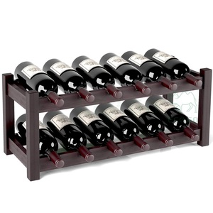 Casier à vin moderne Porte-bouteille de stockage de vin à 2 couches Porte-bouteille en bois de bambou Support écologique Support organisateur pour la maison - Product Image 1