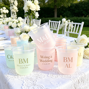 Gobelets à emporter pour thé à bulles, café, jus, avec logo personnalisé pour mariage, rose, 12 oz, 16 oz, 22 oz, biodégradables, transparents, en PLA, PET, PP, avec couvercles - Product Image 1