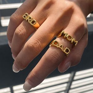 ERESI Personalized Stainless Steel Family Letter <strong>Ring</strong> 18K <strong>Gold</strong> Plated Mom <strong>Dad</strong> Engraved Statement <strong>Ring</strong> for Family Gift Jewelry - Product Image 2