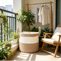Grand panier de rangement tressé de style moderne et luxueux, écologique, avec poignée durable, panier à linge pliable avec couvercle