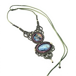 Collar Colgante Hecho a Mano con Cuerda de Cáñamo y Engaste de Piedra Natural, Estilo Bohemio, Joyería para Mujer, Bañado en Bronce Antiguo - Product Image 1