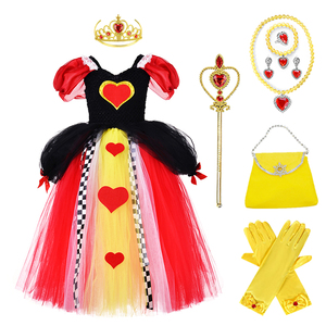 Set Costume da Regina di Cuori per Bambine con Corona, Bacchetta Magica, Borsa, Guanti, Collana, Bracciale, Anello, Orecchini per Feste in Maschera da Principessa - Product Image 2