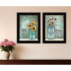 2 stampe uniche per l'arredamento della casa HMS Set di due arti murali incorniciate nere goditi le piccole cose o la felicità - Product Image 1