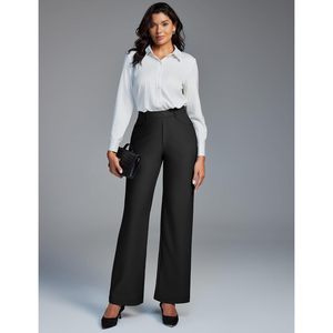 Pantalones de Vestir de Pierna Ancha para Mujer FOXA, Cintura Alta, Elásticos, Casuales de Negocios, con Bolsillos, Tela con Memoria Antiarrugas - Product Image 3