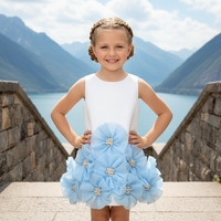 Robe de Princesse pour Enfants, Robe de Soirée Illusion Tendance pour Fille, Robe de Bal Formelle sans Manches avec Col et Appliques Florales 3D