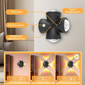 Lámparas de Pared LED, Lámpara de Pared Recargable de 4 Cabezas con Sensor de Movimiento, Luces Nocturnas Inalámbricas para Decoración de Sala de Estar y Pasillo - Product Image 4