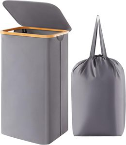 Panier à linge pliable tendance de grande capacité 100L avec couvercle, poignées en bambou, sac à linge amovible, taille et couleur personnalisables pour usage domestique - Product Image 1