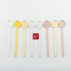 1Piece Can Custom Shape Logo Wedding Gold Silver Rose Gold <b>Mirrored</b> Plastic <b>Acrylic</b> Swizzle Sticks Bar Drink Stirrers - Product Image 2