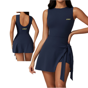 Wholesale Sleeveless Tennis Skirt Gym Fitness Set Eco-Friendly Moisture Wicking Front Waist Slimming Strap Yoga Notched Collar - Product Image 1