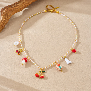 Themed Pendants Necklace Zinc Alloy Cherry Mushroom Flower Charms Gift Jewelry - Product Image 3