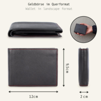 Portefeuille homme de luxe à double pli avec poche à monnaie, en cuir de vachette véritable lisse personnalisé, anti-RFID, avec 2 fenêtres pour cartes d'identité