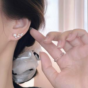 S925 Pure Silver Small Fragrance <b>Pearl</b> <b>Earrings</b> High-End French Retro Elegant Design with Diamond Studded Light Luxury Feel - Product Image 2