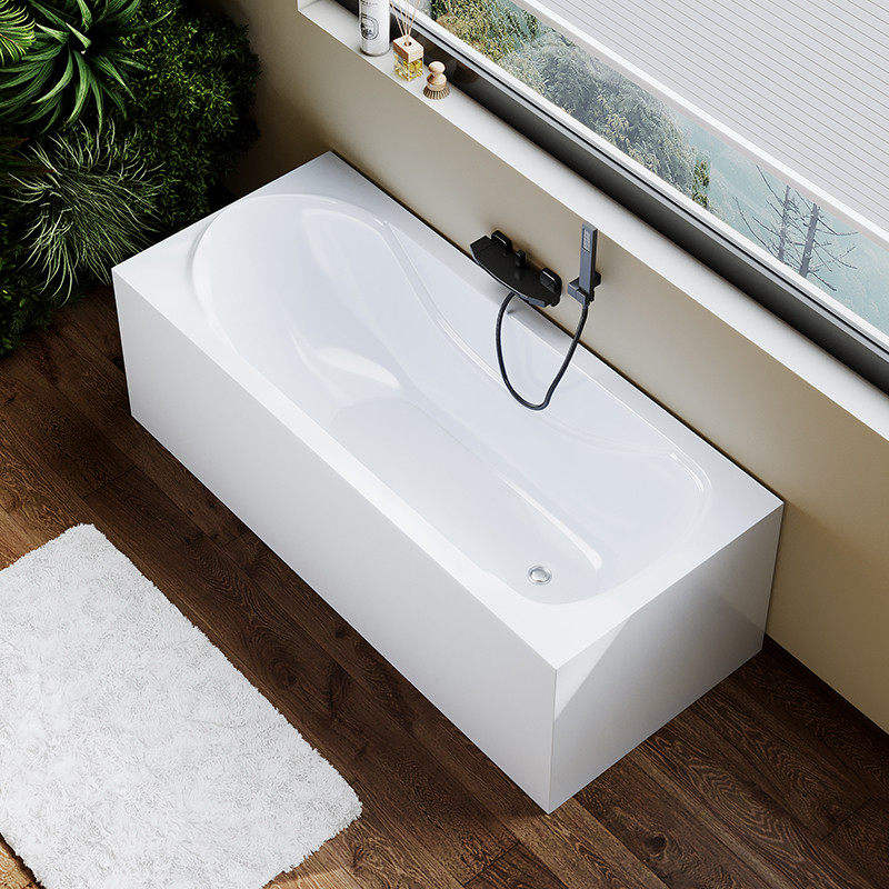 Bathtub + Black In-Wall Waterfall Faucet