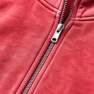 Men's 500GSM Heavyweight <b>Fleece</b> <b>Zip</b>-<b>Up</b> <b>Hoodie</b> Solid Red Casual Hooded Sweatshirt Regular Fit Anti-Pilling Knitted Cotton - Product Image 3