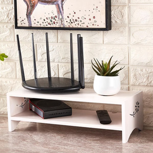 Solid Wood <b>Router</b> Stand 2 Tier Living Room Storage Shelf With Cable Management For Set Top <b>Box</b> And Remote Control - Product Image 1