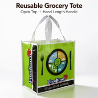 Sac fourre-tout réutilisable en non-tissé laminé, idéal pour les courses, avec poignées en sangle entièrement imprimées, vente en gros pour supermarchés
