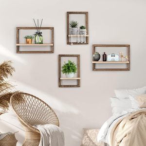 Set di 4 Mensole Galleggianti Quadrate Moderne, Ripiani da Parete Verniciati per Bagno, Soggiorno e Cucina - Product Image 1