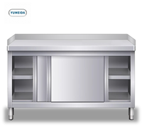 Table de travail professionnelle en acier inoxydable avec portes coulissantes doubles pour armoire de rangement de cuisine commerciale, taille personnalisée