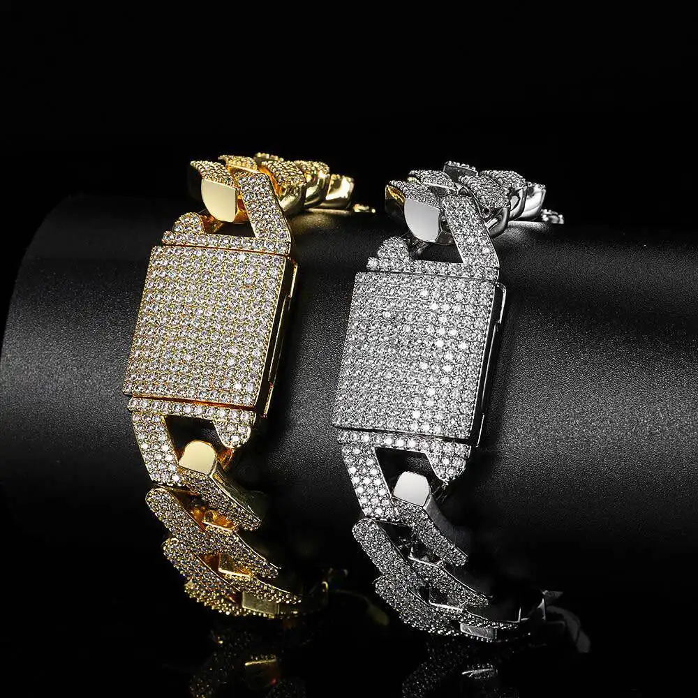 18mm Fashion Jewelry Diamond Cuba Chain Rhombus Chunky Cuban Link Bracelet Silver Jewelry For Men