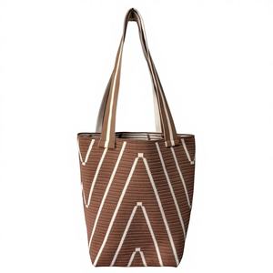 Bolso de Hombro Tipo Tote de Punto a Rayas de Dos Tonos, Resistente al Agua, para Mujer, Venta al Por Mayor, Tamaño Grande - Product Image 1