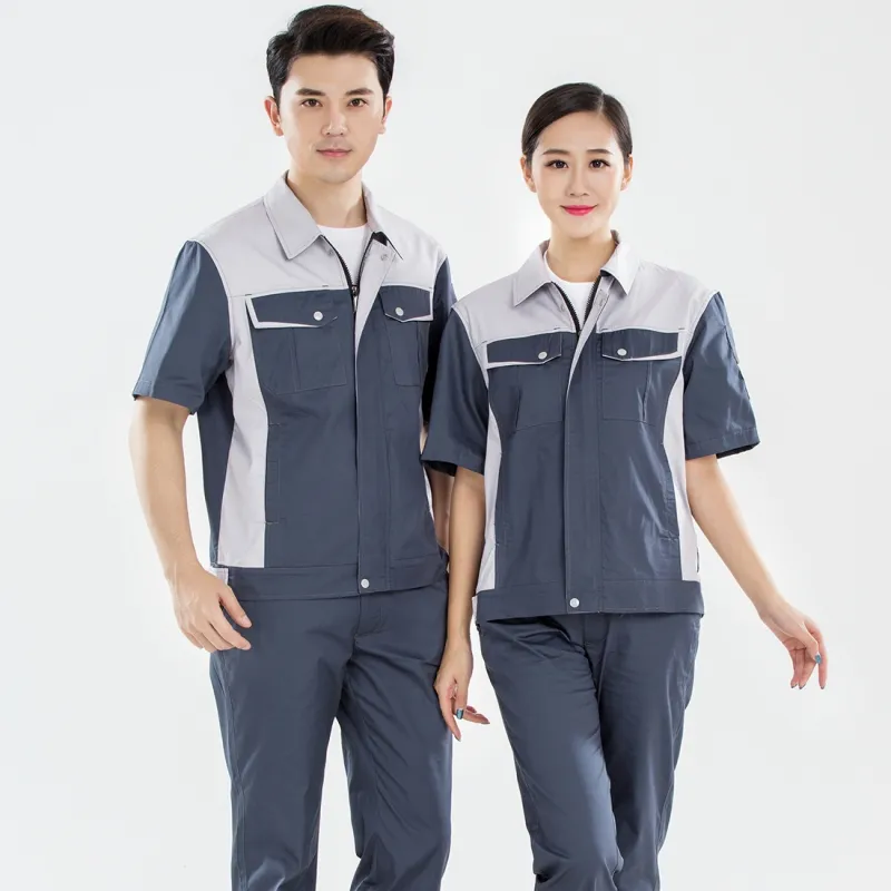 Wholesale Uniforms Workwear Mechanic Worker One Piece Work Clothes for Mining Cotton Adults Safety Short Sleeve Work Shirts