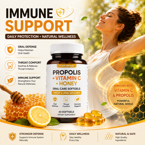 Gummies OEM Propolis Vitamine C Gelée royale <span class=keywords><strong>Miel</strong></span> Soin Bucco-dentaire Gélifiés Quotidiens Antioxydants Botaniques à Croquer pour la Santé de la <span class=keywords><strong>Gorge</strong></span> et Buccale - Product Image 1