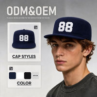 Casquette plate personnalisée avec broderie 88, en sergé de coton, ajustable, unisexe, bleu marine, style streetwear, fournisseur en gros