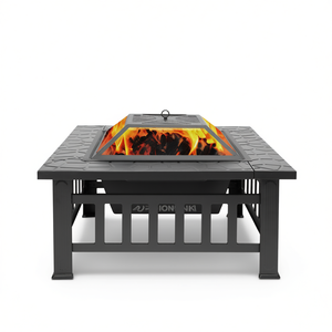 Brasero d'extérieur portable carré en acier de 60 cm de hauteur pour cour, patio, camping, chauffage - Product Image 1