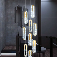 Lustre suspendu personnalisable pour escalier, hall d'hôtel, salon, lampe suspendue en acier inoxydable, longs lustres en cristal LED