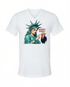 T-shirt con scollo a V Quiet Piggy Liberty Edition, unisex, per adulti, con stampa grafica digitale, abbigliamento promozionale - Product Image 1