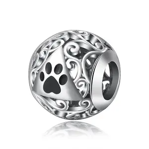 Isunni Cute Cat Claws Dog Claws Pattern Rounded S925 Sterling Sliver Metal Pave Loose Beads