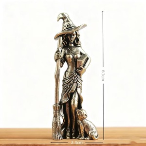 Adorno Creativo de Latón con Forma de Escoba, Luna y Bruja, Ideal para Decoración del Hogar, Sala de Estar o Escritorio, Estatua de Mago, Artesanía - Product Image 2