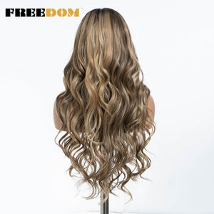 Perruque synthétique FREEDOM pour Lace Front, longue et ondulée, 30 pouces, ondulée, raie au milieu, dentelle transparente, blonde, rouge, bleue, brune, modèle cosplay - Product Image 4