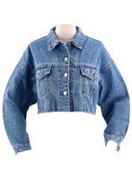 Veste en jean courte élégante pour femmes, denim tissé matelassé avec décoration boutonnée pour l'automne