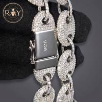 Kalung Moissanite Putih VVS GRA 12mm Hop 925 Perak Berlapis Rhodium Bebas Nikel Bebas Timbal Model Rantai Cuban Pig Nose untuk Pria
