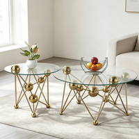 Table basse de salon au design unique, mobilier d'intérieur de luxe, table à thé nid d'abeille, structure en acier inoxydable, forme ronde, ensemble de tables basses en verre pour hôtel